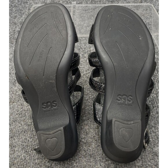 SAS Allegro Comfort Sandal Size 6 M | Black Croc Leather Strappy Heel Shoe - Picture 6 of 14